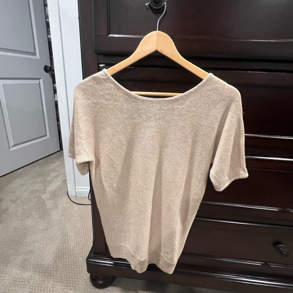 Talbots Small Petite Gold Metallic V-Back Sweater